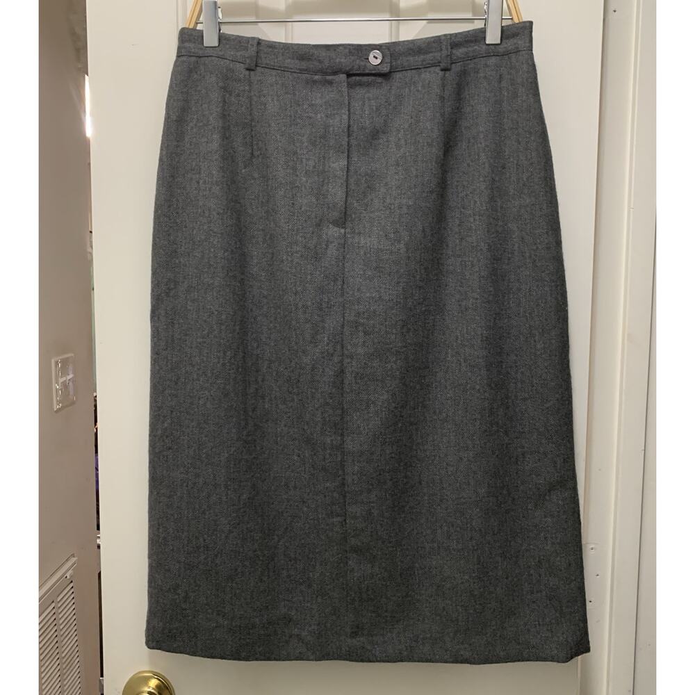 Vintage Sag Harbor Petite 100% Wool Gray A-Line Skirt Women’s 14P Woolmark Lined